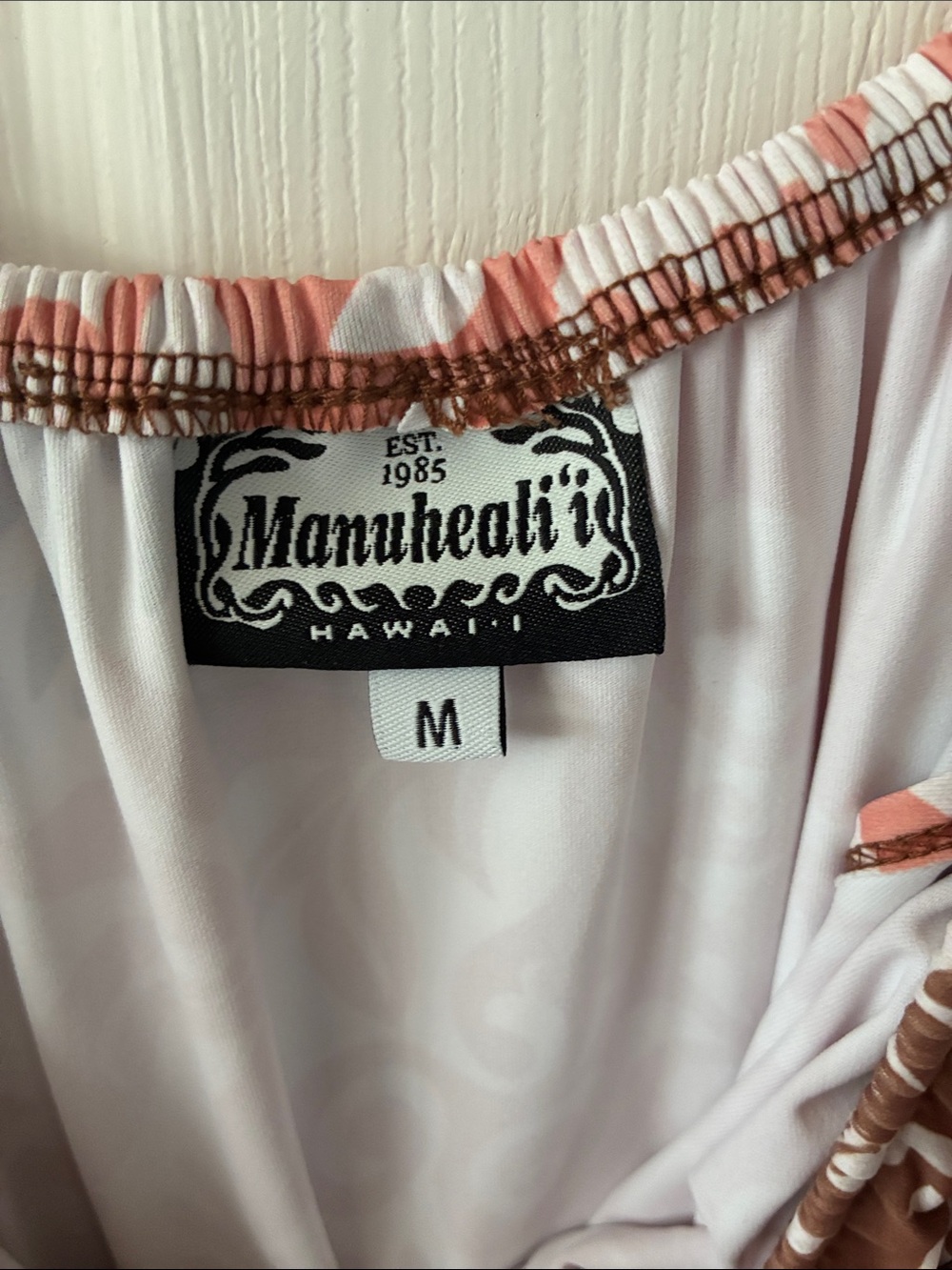 Manuhealii Coral Pink & Brown Off-Shoulder Maxi Dress - Picture 2 of 6